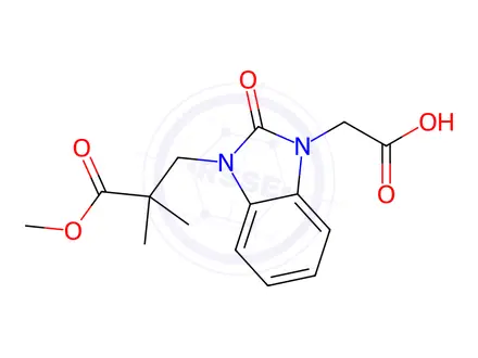 Chemical structure of 2-[3-(3-Methoxy-2,2-dimethyl-3-oxopropyl)-2-oxo-2,3-dihydro-1H-benzimidazol-1-yl]acetic acid