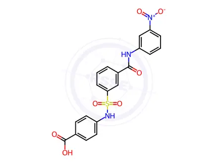 Chemical structure of 4-(3-(3-nitrophenylcarbamoyl) phenylsulfonamido) benzoic acid