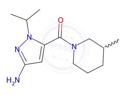 Chemical structure of 1-isopropyl-5-[(3-methylpiperidin-1-yl)carbonyl]-1H-pyrazol-3-amine