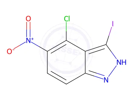 Chemical structure of 3-Iodo-4-chloro-5-nitro-(1H)indazole