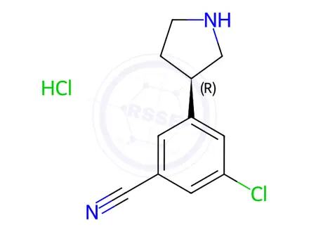 Chemical structure of Benzonitrile, 3-chloro-5-(3R)-3-pyrrolidinyl-, hydrochloride (1:1)