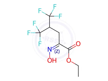 Chemical structure of Pentanoic acid, 5,5,5-trifluoro-2-(hydroxyimino)-4-(trifluoromethyl)-, ethyl ester