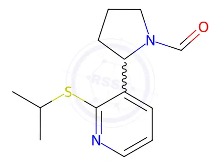 Chemical structure of 2-(2-(Isopropylthio)pyridin-3-yl)pyrrolidine-1-carbaldehyde
