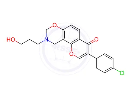 Chemical structure of 3-(4-Chlorophenyl)-9-(3-hydroxypropyl)-9,10-dihydro-4H,8H-chromeno[8,7-e][1,3]oxazin-4-one