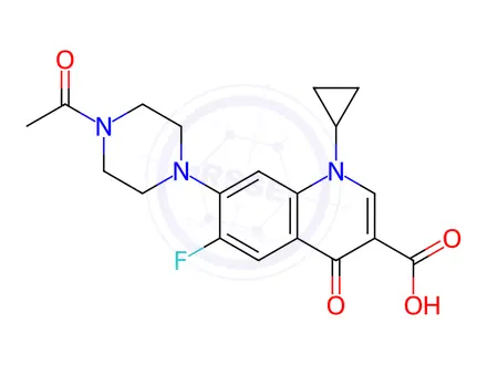 Chemical structure of N-acetyl ciprofloxacin