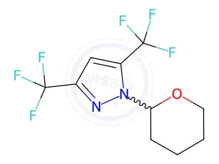 Chemical structure of 1H-Pyrazole, 1-(tetrahydro-2H-pyran-2-yl)-3,5-bis(trifluoromethyl)-
