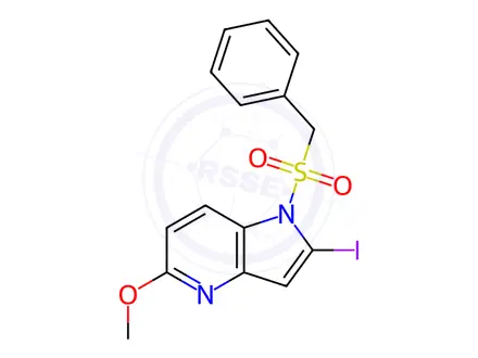 Chemical structure of 1-(Benzylsulfonyl)-2-iodo-5-methoxy-4-azaindole