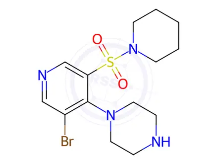 Chemical structure of 1-(3-Bromo-5-(piperidin-1-ylsulfonyl)pyridin-4-yl)piperazine