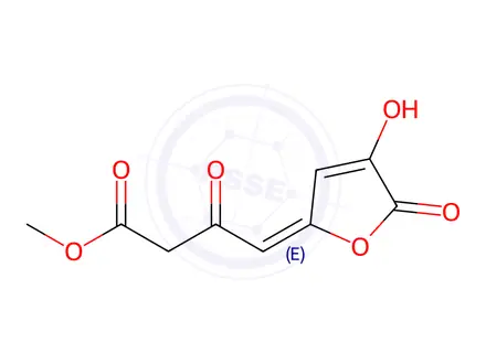 Chemical structure of Butanoic acid, 4-(4-hydroxy-5-oxo-2(5H)-furanylidene)-3-oxo-, methyl ester, (4E)-(9CI)