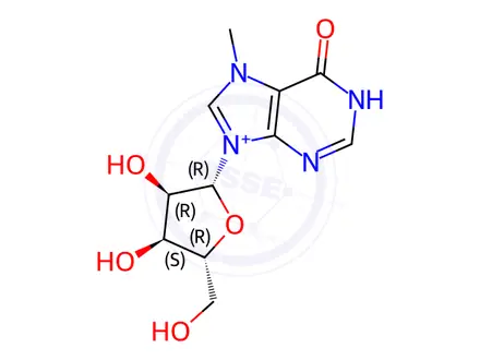 Chemical structure of 9-[(3R,4S,5R)-3,4-dihydroxy-5-(hydroxymethyl)oxolan-2-yl]-7-methyl-3H-purin-9-ium-6-one