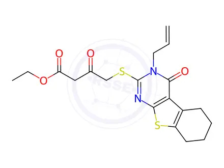 Chemical structure of ethyl 4-((3-allyl-4-oxo-3,4,5,6,7,8-hexahydrobenzo[4,5]thieno[2,3-d]pyrimidin-2-yl)thio)-3-oxobutanoate