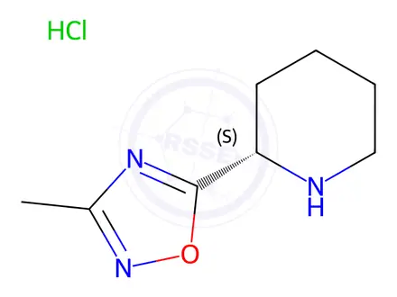 Chemical structure of Piperidine, 2-(3-methyl-1,2,4-oxadiazol-5-yl)-, hydrochloride (1:1), (2S)-