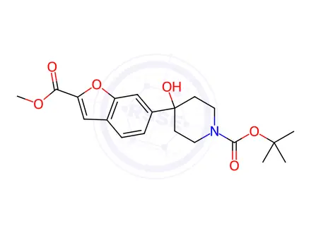 Chemical structure of tert-Butyl 4-hydroxy-4-[2-(methoxycarbonyl)-1-benzofuran-6-yl]-1-piperidinecarboxylate