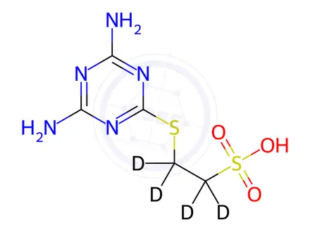 Chemical structure of 2-(4,6-Diamino-1,3,5-triazin-2-yl)sulfanylethanesulfonic Acid-d4
