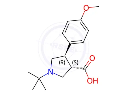 Chemical structure of (3S,4R)-1-(tert-butyl)-4-(4-methoxyphenyl)pyrrolidine-3-carboxylic acid
