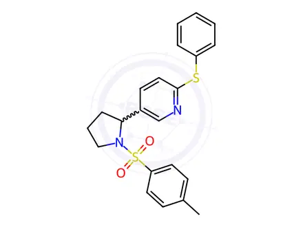 Chemical structure of 2-(Phenylthio)-5-(1-tosylpyrrolidin-2-yl)pyridine