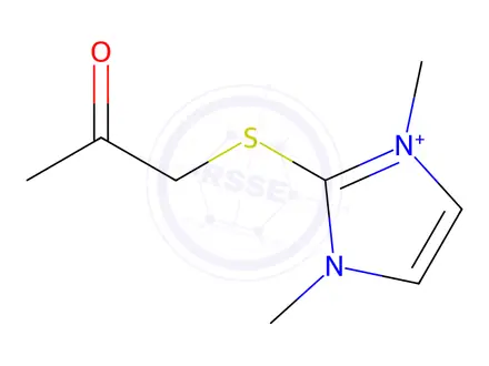 Chemical structure of 1,3-dimethyl-2-((2-oxopropyl)thio)imidazolium