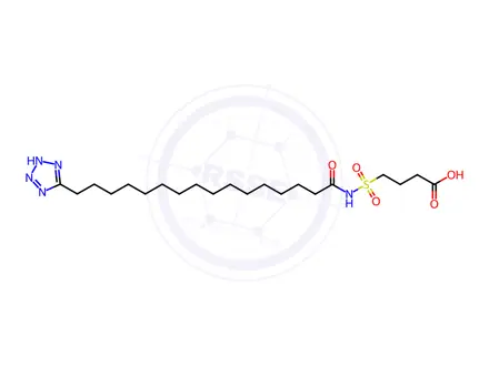 Chemical structure of Butanoic acid, 4-[[[1-oxo-16-(2H-tetrazol-5-yl)hexadecyl]amino]sulfonyl]-