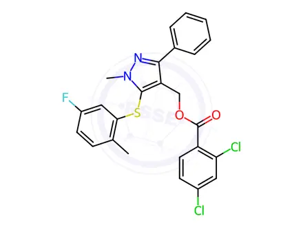 Chemical structure of (5-((5-Fluoro-2-methylphenyl)thio)-1-methyl-3-phenyl-1H-pyrazol-4-yl)methyl 2,4-dichlorobenzoate