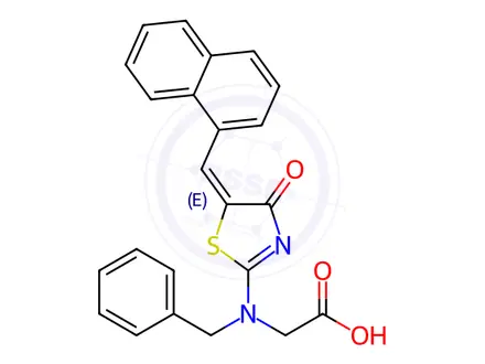 Chemical structure of 2-(benzyl{5-[(E)-1-naphthylmethylidene]-4-oxo-4,5-dihydro-1,3-thiazol-2-yl}amino)acetic acid