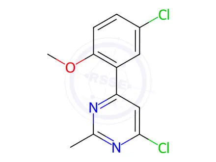 Chemical structure of 4-chloro-6-(5-chloro-2-methoxyphenyl)-2-methylpyrimidine