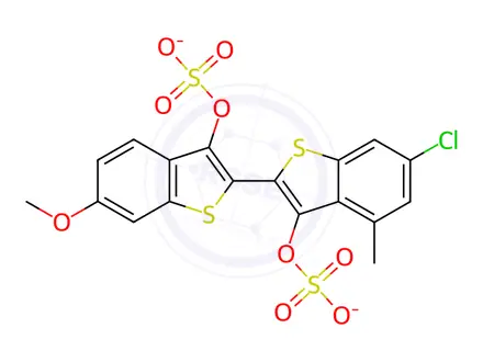 Chemical structure of DISODIUM 6-CHLORO-6'-METHOXY-4-METHYL[2,2'-BIBENZO[B]THIOPHENE]-3,3'-DIYL DISULPHATE