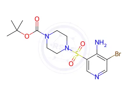 Chemical structure of tert-Butyl 4-((4-amino-5-bromopyridin-3-yl)sulfonyl)piperazine-1-carboxylate