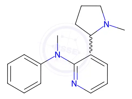 Chemical structure of N-methyl-3-(1-methylpyrrolidin-2-yl)-N-phenylpyridin-2-amine