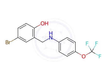 Chemical structure of 4-Bromo-2-{[4-(trifluoromethoxy)anilino]methyl}benzenol