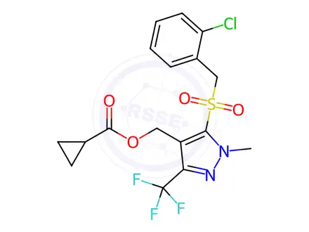 Chemical structure of (5-((2-Chlorobenzyl)sulfonyl)-1-methyl-3-(trifluoromethyl)-1H-pyrazol-4-yl)methyl cyclopropanecarboxylate