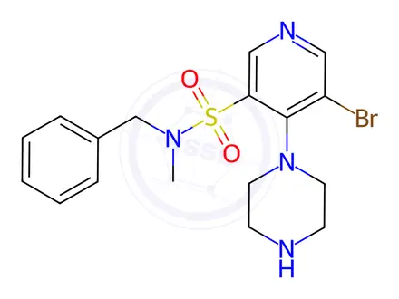 Chemical structure of N-benzyl-5-bromo-N-methyl-4-(piperazin-1-yl)pyridine-3-sulfonamide