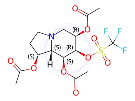 Chemical structure of Methanesulfonic acid, trifluoro-, 1,6,8-tris(acetyloxy)octahydro-7-indolizinyl ester, 1S-(1.alpha.,6.beta.,7.alpha.,8.beta.,8a.beta.)-