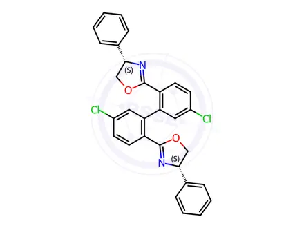 Chemical structure of (4S,4′S)-2,2′-(5,5′-Dichloro[1,1′-biphenyl]-2,2′-diyl)bis[4,5-dihydro-4-phenyloxazole]