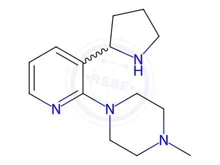 Chemical structure of 1-Methyl-4-(3-(pyrrolidin-2-yl)pyridin-2-yl)piperazine