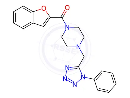 Chemical structure of Benzofuran-2-yl(4-((1-phenyl-1H-tetrazol-5-yl)methyl)piperazin-1-yl)methanone
