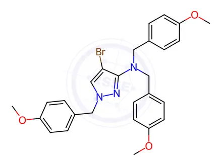Chemical structure of 4-Bromo-N,N,1-tris[(4-methoxyphenyl)methyl]-1H-pyrazol-3-amine