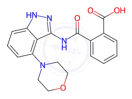 Chemical structure of 2-({[4-(4-Morpholinyl)-1H-indazol-3-yl]amino}carbonyl)benzoic acid