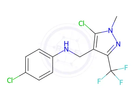 Chemical structure of 4-Chloro-N-{[5-chloro-1-methyl-3-(trifluoromethyl)-1H-pyrazol-4-yl]methyl}aniline