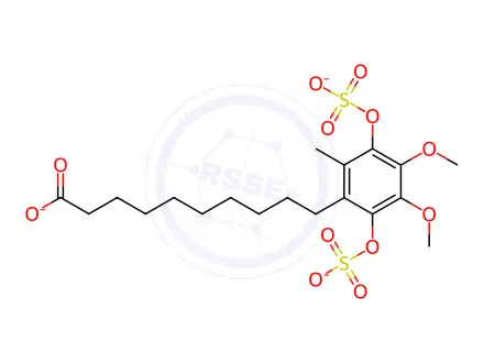 Chemical structure of Dihydro Idebenone 10'-Carboxylate 1,4-O-Disulfate Tripotassium Salt