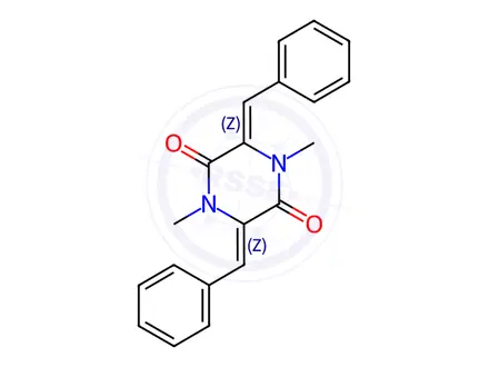 Chemical structure of (3Z,6Z)-3,6-Dibenzylidene-1,4-dimethylpiperazine-2,5-dione