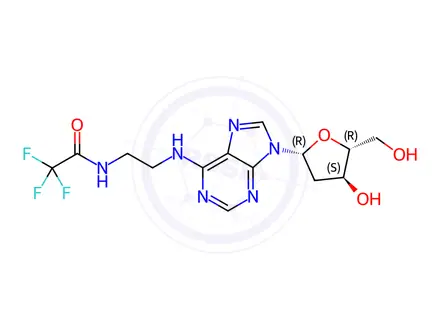 Chemical structure of 2,2,2-Trifluoro-N-(2-((9-((2R,4S,5R)-4-hydroxy-5-(hydroxymethyl)tetrahydrofuran-2-yl)-9H-purin-6-yl)amino)ethyl)acetamide
