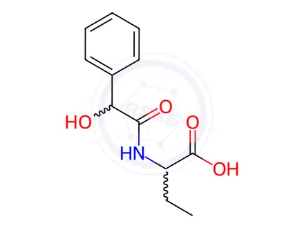 Chemical structure of Butanoic acid, 2-[(hydroxyphenylacetyl)amino]-(9CI)