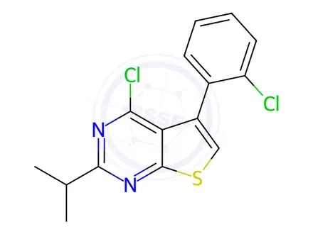 Chemical structure of 4-Chloro-5-(2-chlorophenyl)-2-isopropylthieno[2,3-d]pyrimidine