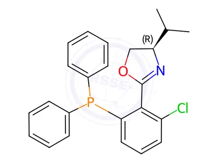 Chemical structure of Oxazole, 2-[2-chloro-6-(diphenylphosphino)phenyl]-4,5-dihydro-4-(1-methylethyl)-, (4R)-