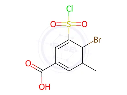 Chemical structure of 4-bromo-3-(chlorosulfonyl)-5-methylbenzoic acid