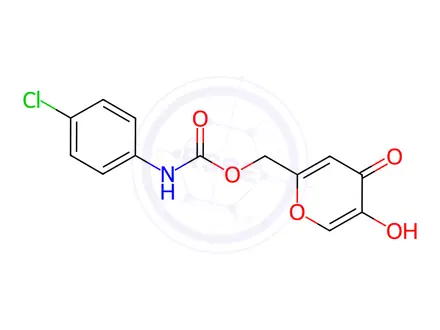 Chemical structure of (5-Hydroxy-4-oxo-4H-pyran-2-yl)methyl N-(4-chlorophenyl)carbamate