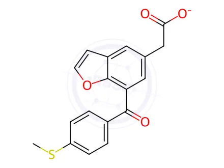 Chemical structure of Sodium 7-(p-(methylthio)benzoyl)-5-benzofuranacetate, hydrate