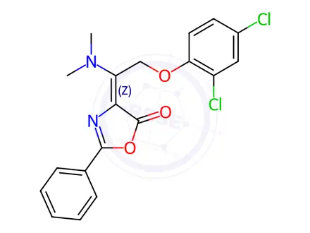 Chemical structure of (4Z)-4-[2-(2,4-Dichlorophenoxy)-1-(dimethylamino)ethylidene]-2-phenyl-4,5-dihydro-1,3-oxazol-5-one