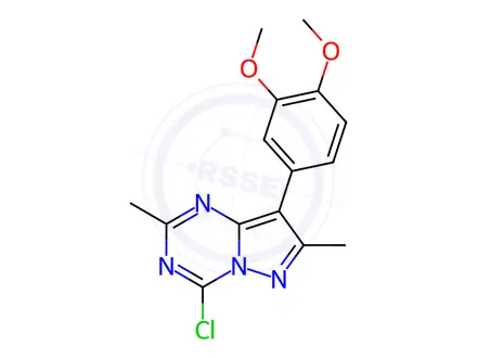 Chemical structure of 4-Chloro-8-(3,4-dimethoxyphenyl)-2,7-dimethylpyrazolo[1,5-a][1,3,5]triazine