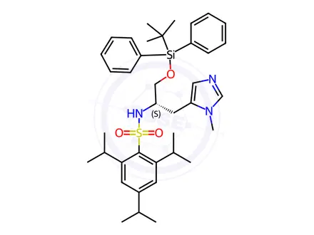 Chemical structure of N-α-(2,4,6-Triisopropylbenzenesulfonyl)-O-(tert-butyldiphenylsilyl)-pros-methyl-L-histidinol